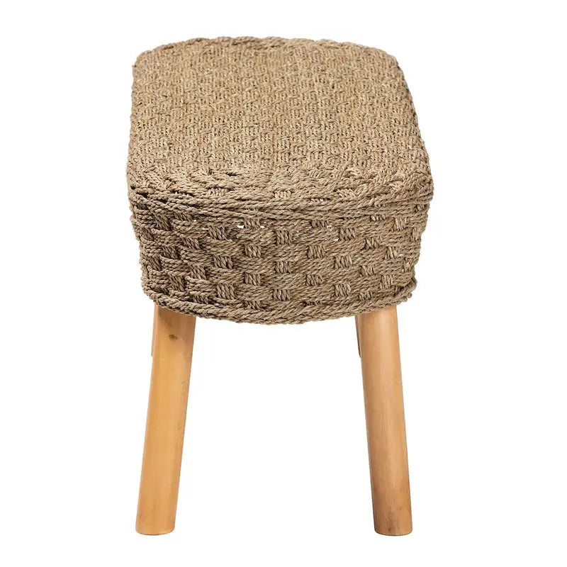 Banc d'appoint moderne bohème en herbe de mer naturelle et bois d'acacia