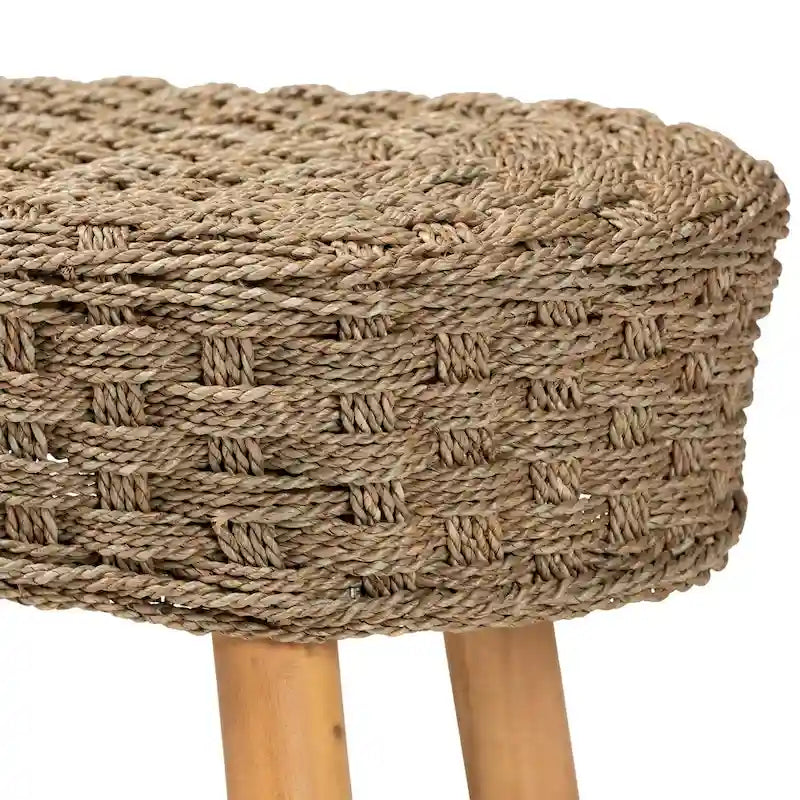 Banc d'appoint moderne bohème en herbe de mer naturelle et bois d'acacia
