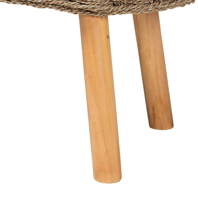 Banc d'appoint moderne bohème en herbe de mer naturelle et bois d'acacia