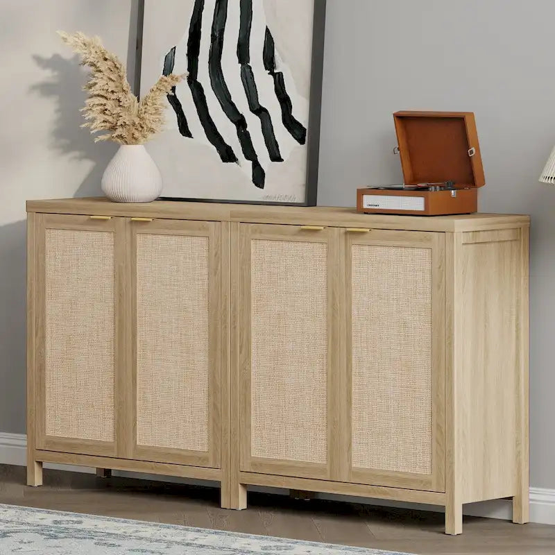 Ensemble de 2 buffets en rotin avec 2 portes
