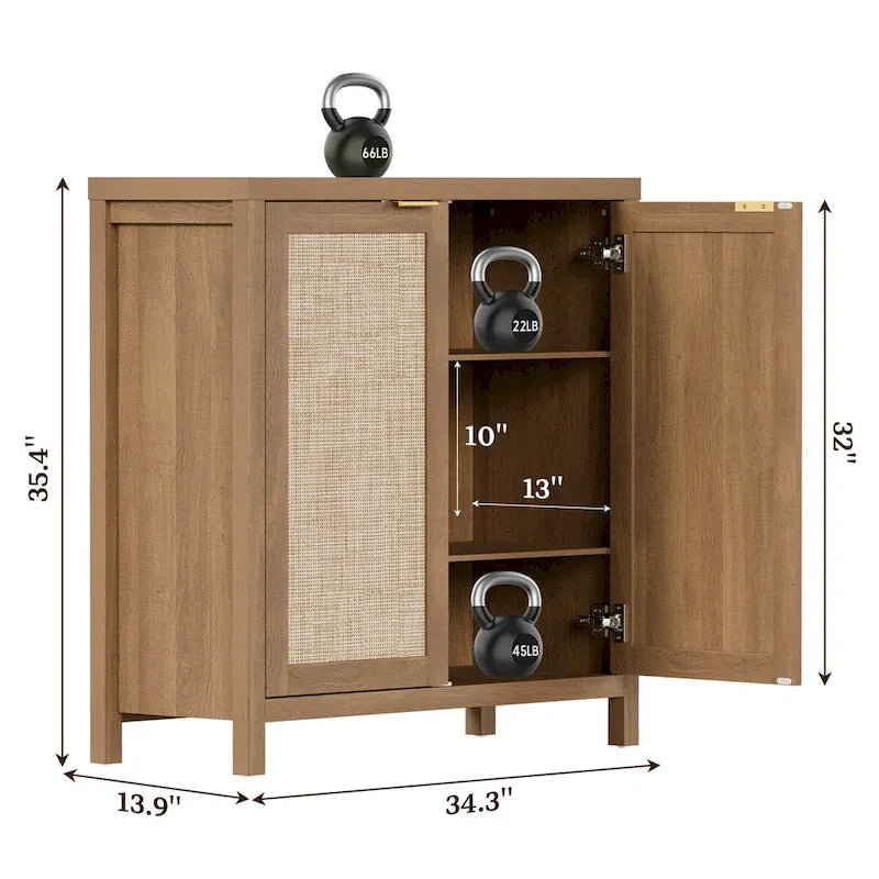 Ensemble de 2 buffets en rotin avec 2 portes