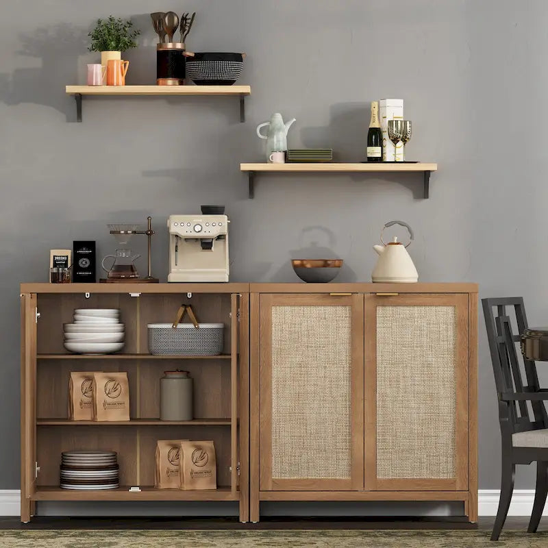 Ensemble de 2 buffets en rotin avec 2 portes