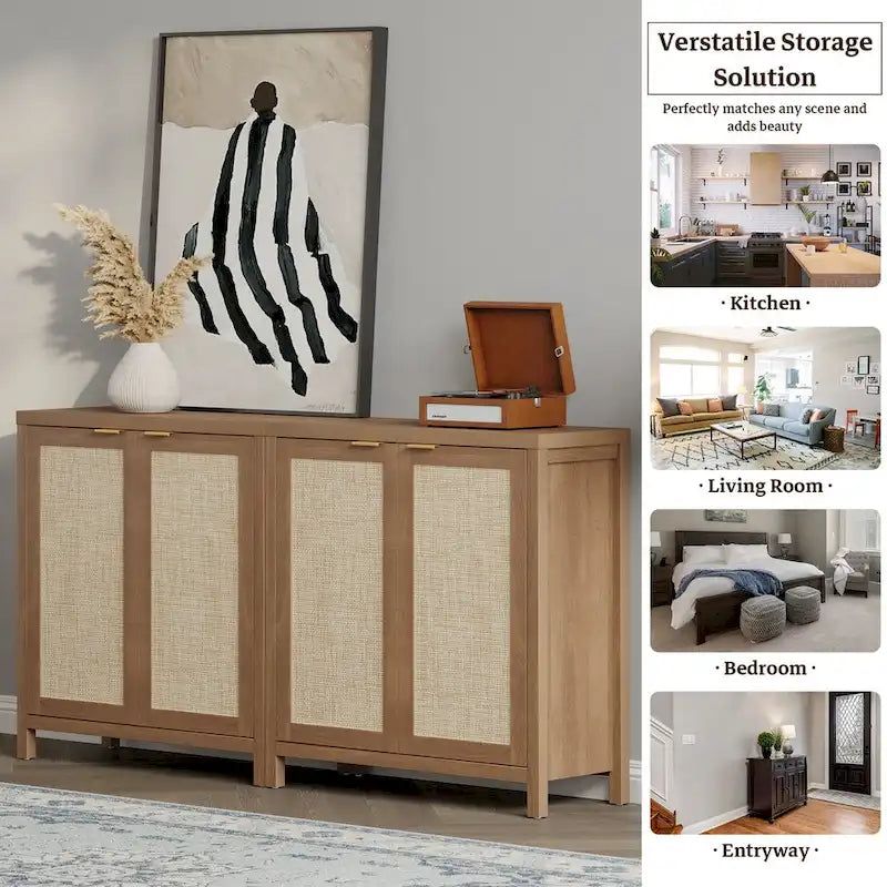 Ensemble de 2 buffets en rotin avec 2 portes