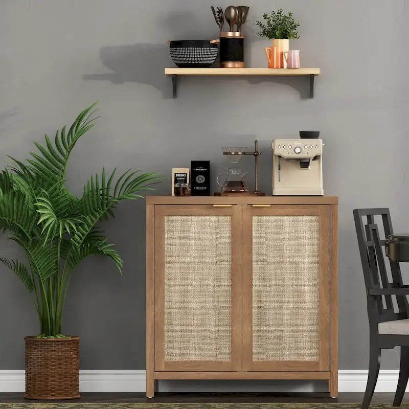 Ensemble de 2 buffets en rotin avec 2 portes