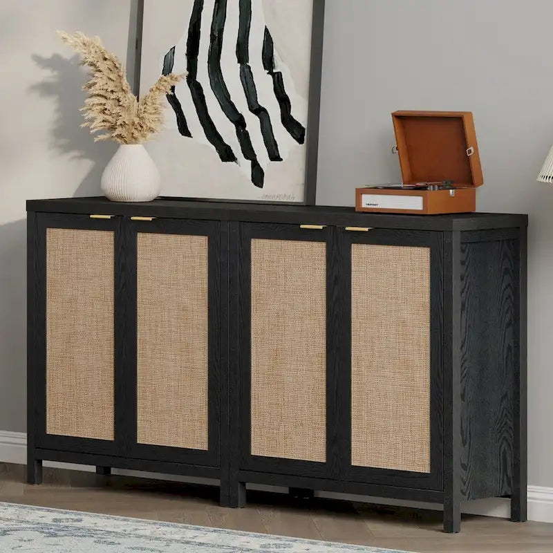 Ensemble de 2 buffets en rotin avec 2 portes