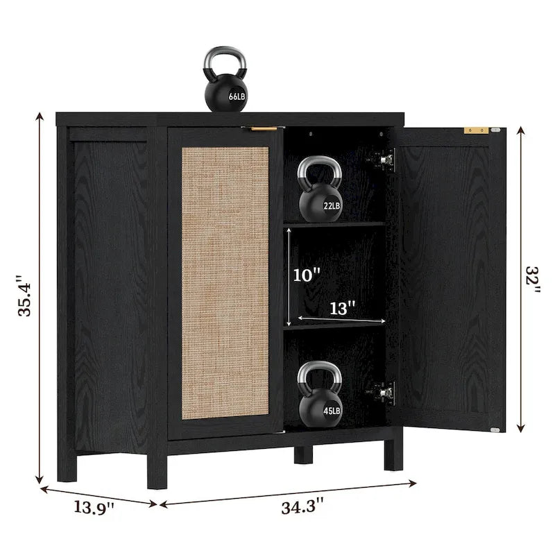 Ensemble de 2 buffets en rotin avec 2 portes