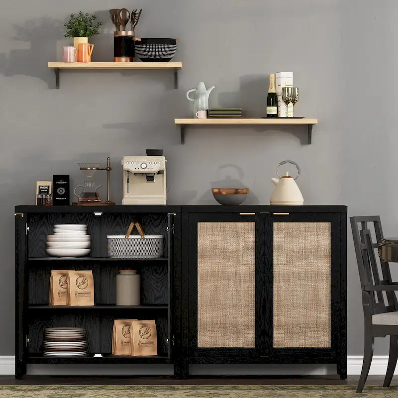 Ensemble de 2 buffets en rotin avec 2 portes
