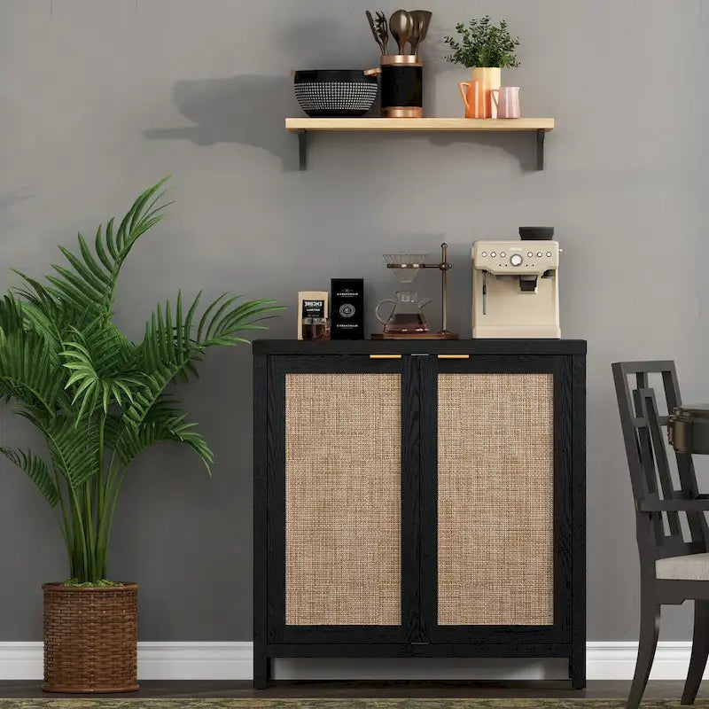 Ensemble de 2 buffets en rotin avec 2 portes