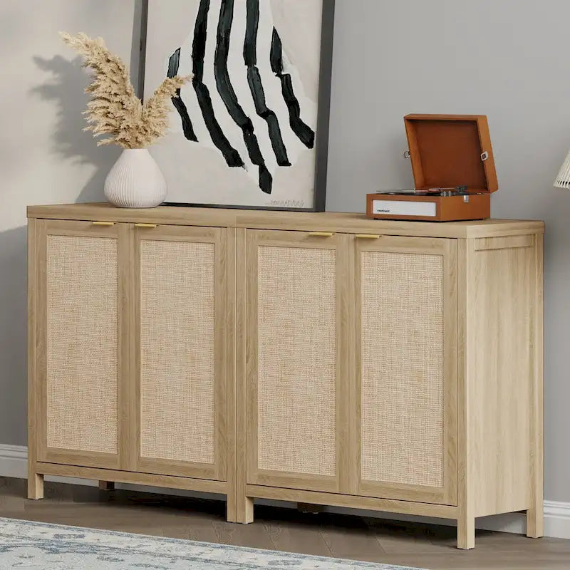 Ensemble de 2 buffets en rotin avec 2 portes
