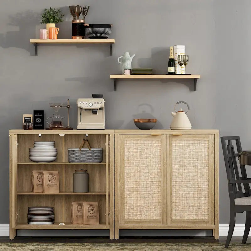 Ensemble de 2 buffets en rotin avec 2 portes