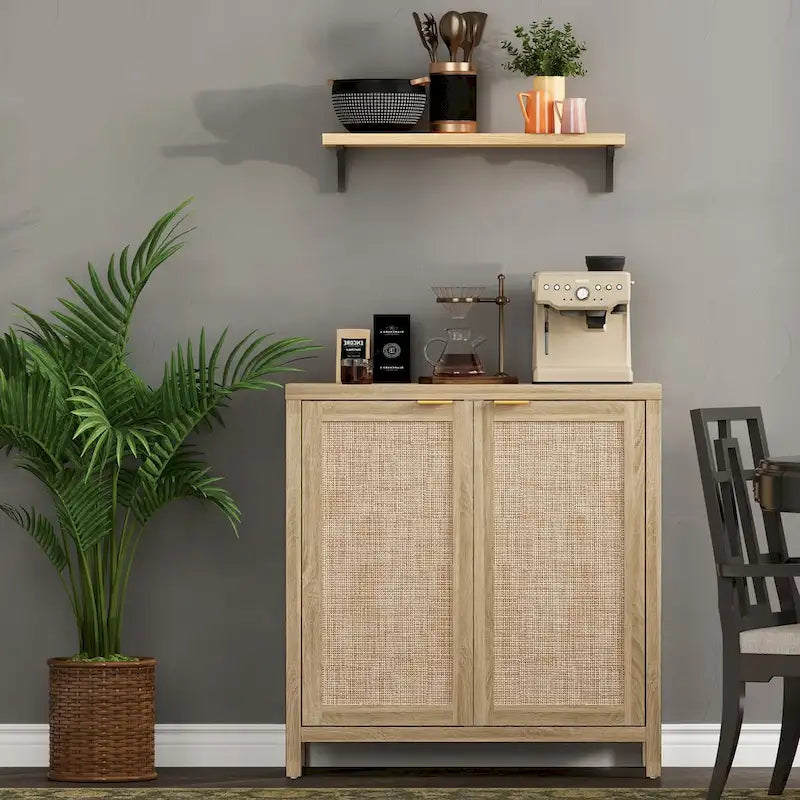 Ensemble de 2 buffets en rotin avec 2 portes