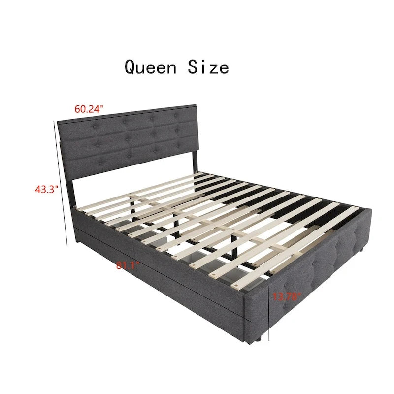 Lit gigogne tapissé en tissu de lin Queen Size