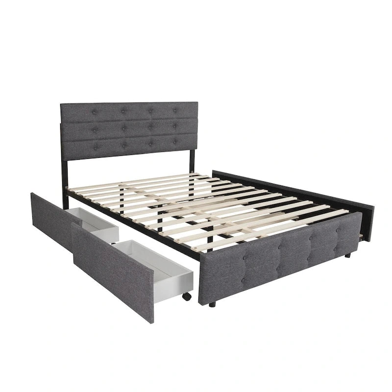 Lit gigogne tapissé en tissu de lin Queen Size