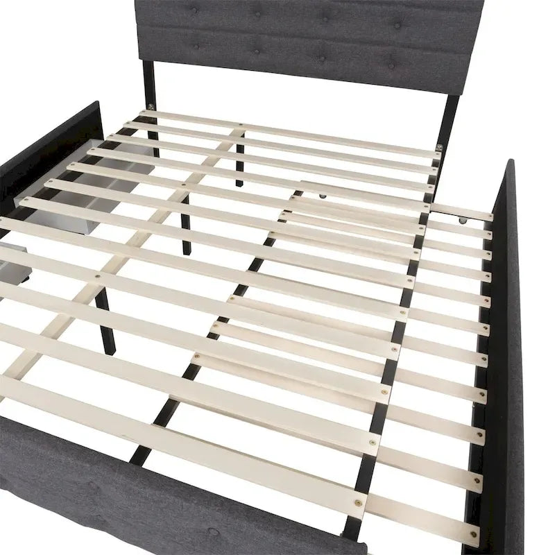 Lit gigogne tapissé en tissu de lin Queen Size