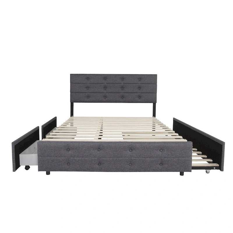 Lit gigogne tapissé en tissu de lin Queen Size
