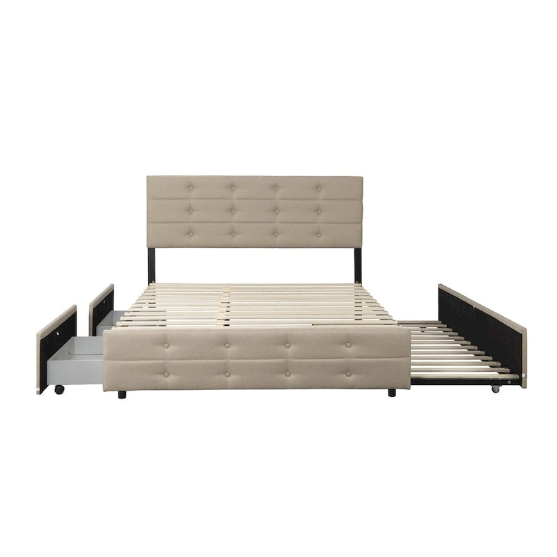 Lit gigogne tapissé en tissu de lin Queen Size