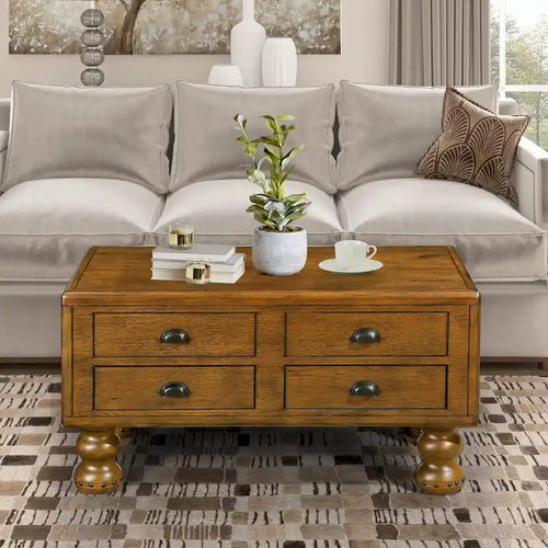 40 Solid Wood Rectangle Coffee Table with 4 Drawers