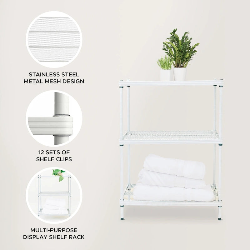 Étagère de rangement métallique à 3 niveaux pleine grandeur, blanche - 12