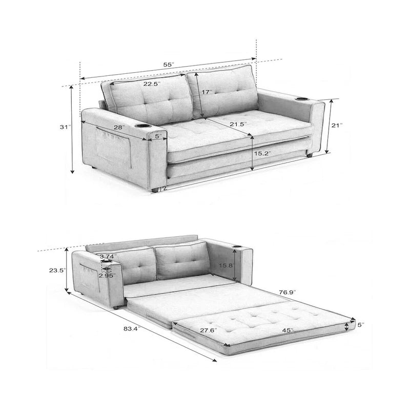 Canapé-futon rembourré avec lit gigogne